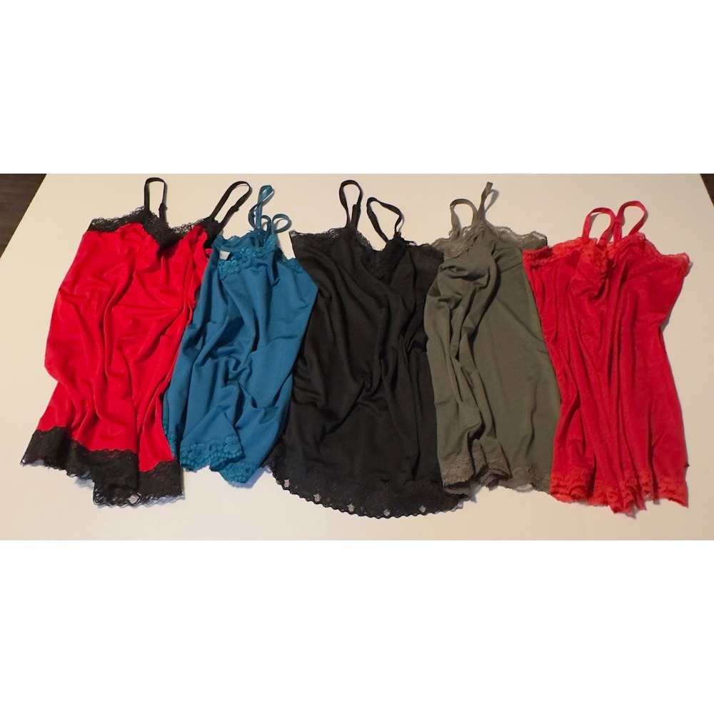Fashion Bug Lace Trim Camisole Lot of 5 Red Black Teal Grey Small Y2K Coquette